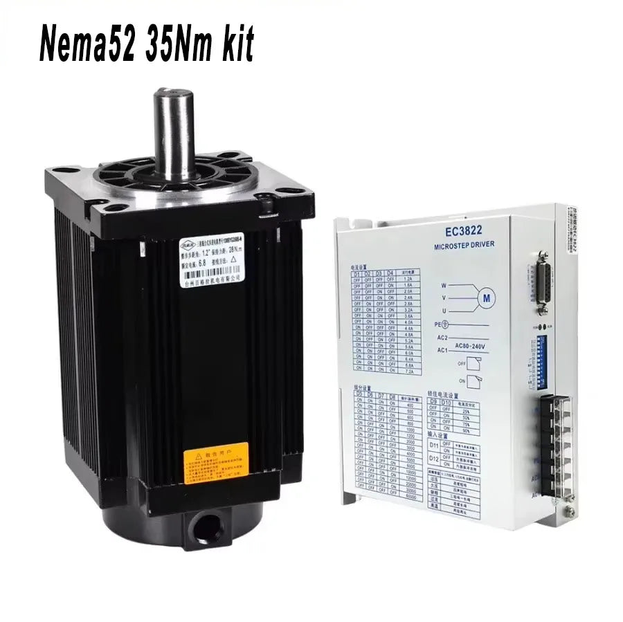 Nema34/42/52 Stepper Motor Kit 4.5-50Nm | 3-Phase Motor 14/19mm Shaft | EC3522/EC3822 Driver for CNC/Robotics (80-240V)