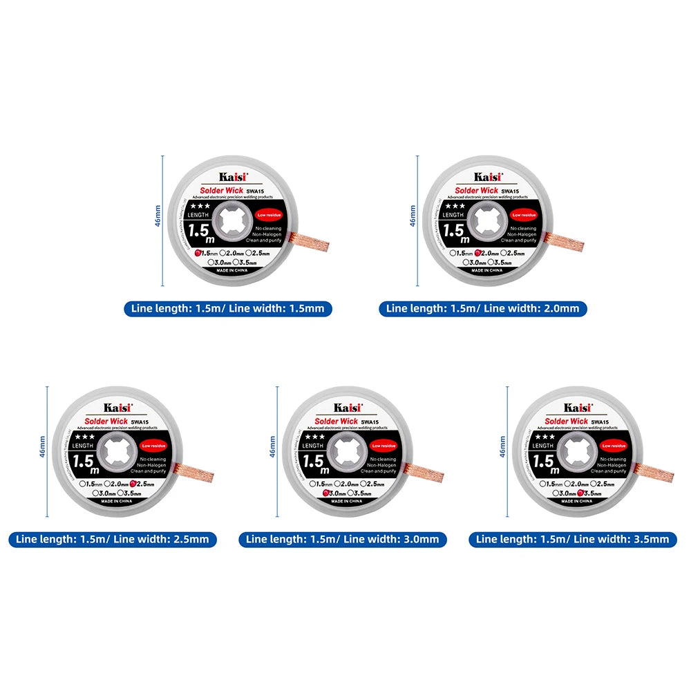 1pcs Width 1.5mm 2.0mm 2.5mm 3.0mm Solder Wick Remover Desoldering Braid Wire Braid Solder Remover Wick Wire for BGA stencil