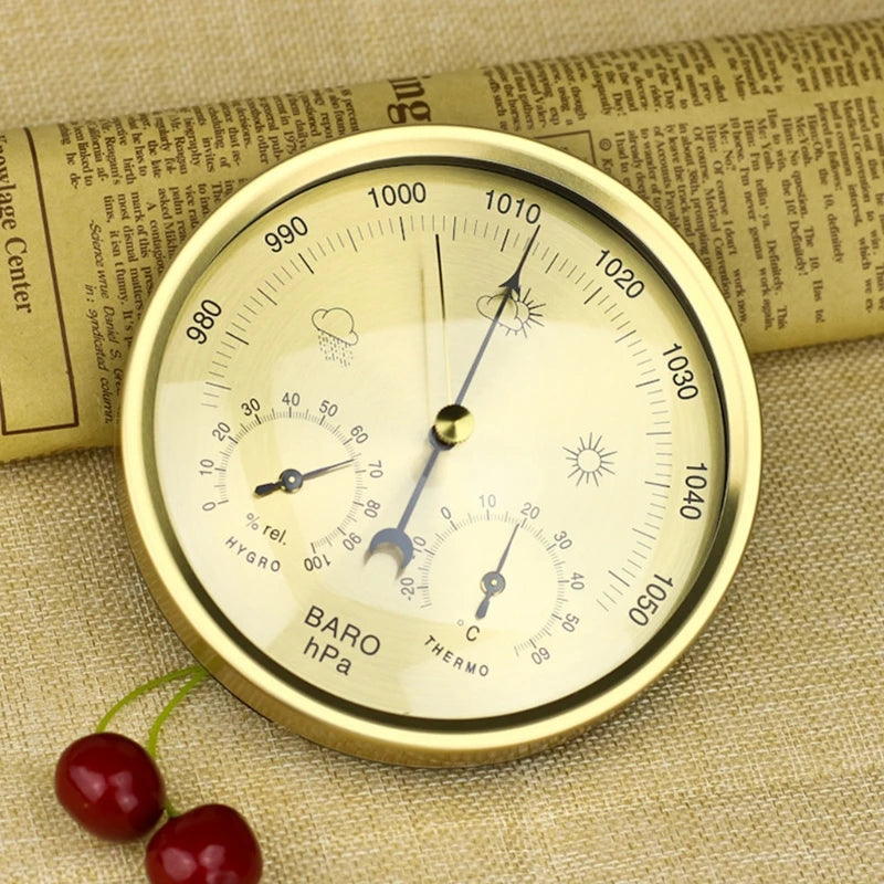 Metal 3 in 1 Barometer for Indoor and Outdoor Use Barometer Thermometer Hygrometer Household Weather Station with Round Frame