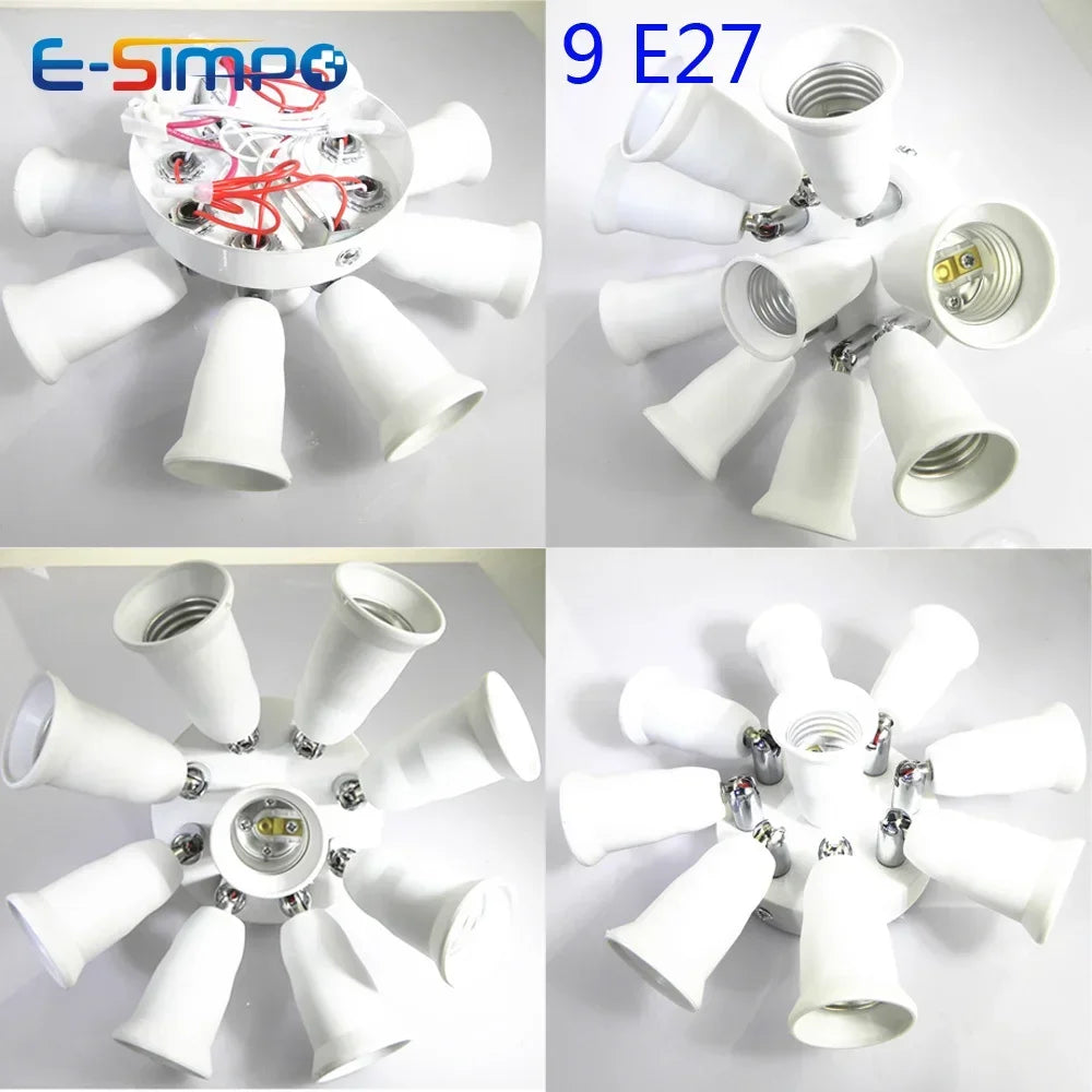 3/5/9 Heads 360D Adjustable Screw Ceiling Mount E26 E27 LED Lamp Base Light Bulb Socket Holder Adapter Converter Splitter