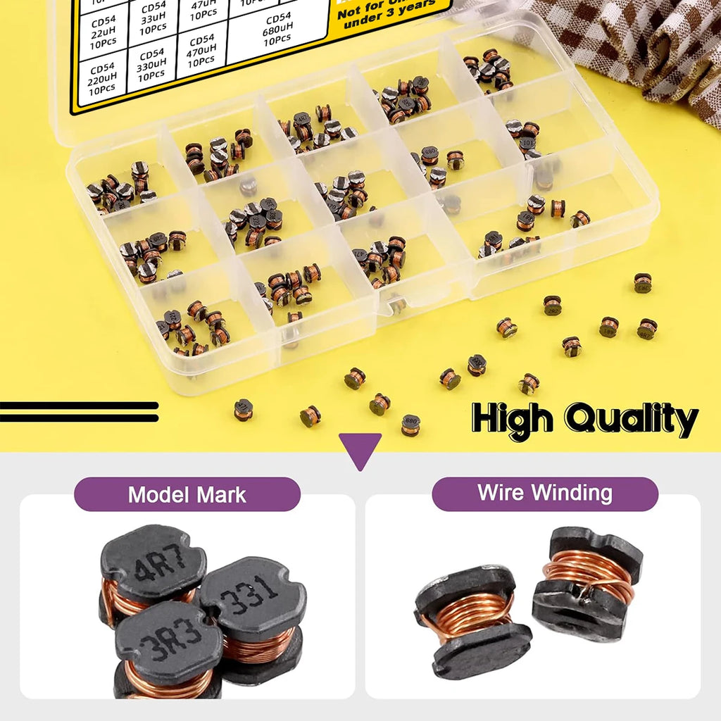 140 Pcs 14 Value 2.2UH - 680UH CD54 Wirewound SMD Power Inductor Combo Kit 2.2UH 3.3UH 4.7UH 6.8UH 10UH 22UH 333UH 47UH 68UH