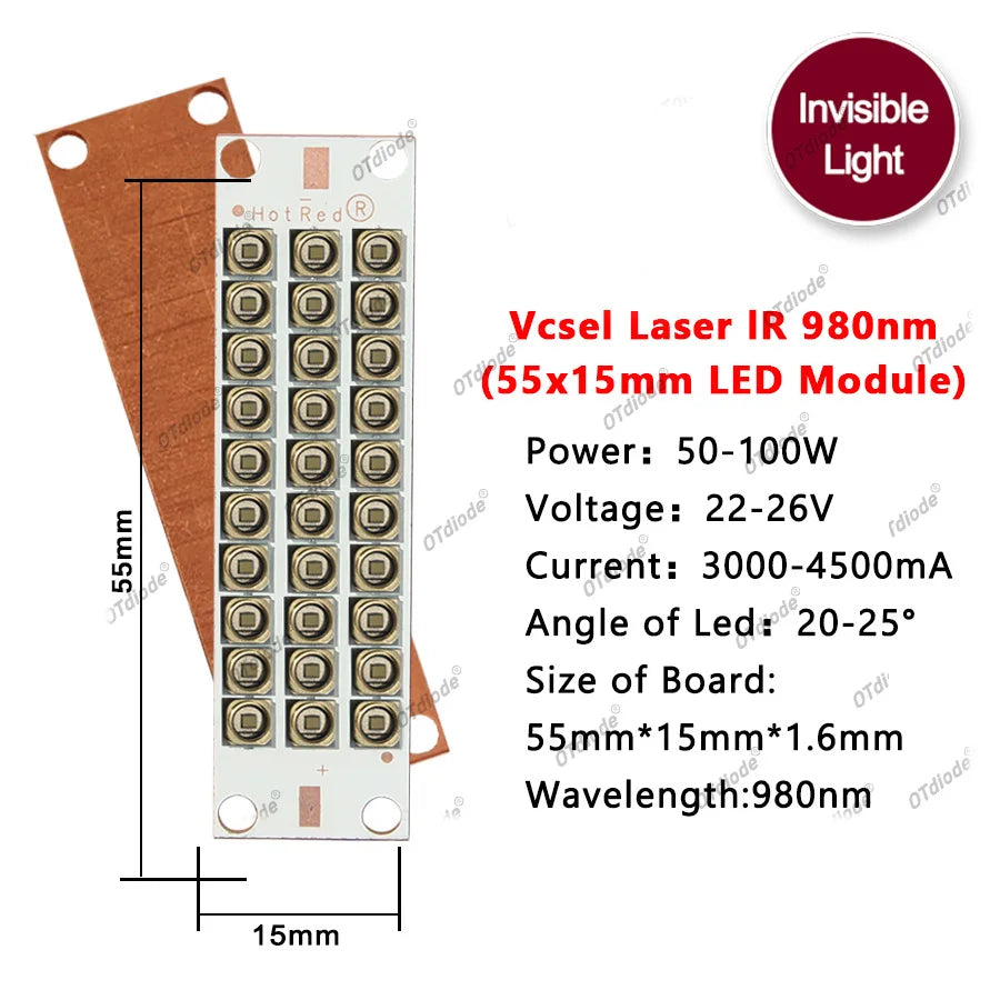 3535 Vcsel Laser High Power LED Chip IR Infrared 10W 20W 30W 50W 60W 80W 100W 850nm 940Nm 808nm 980nm 1064nm Sensing Monitoring