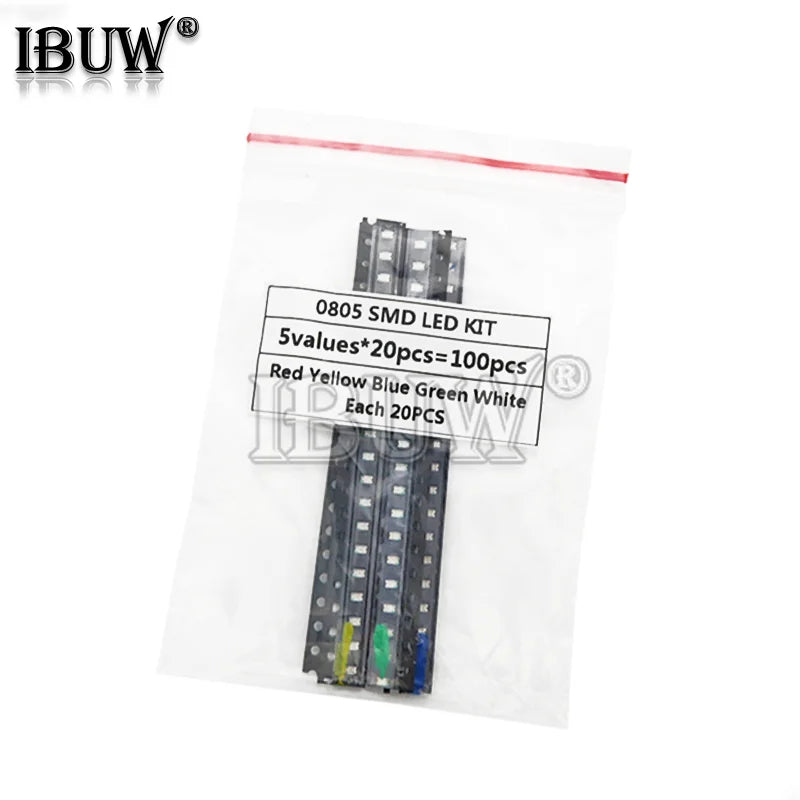 5 Colors x 20pcs =100pcs SMD 0805 led kit Red Green Blue Yellow White LED Light Diode