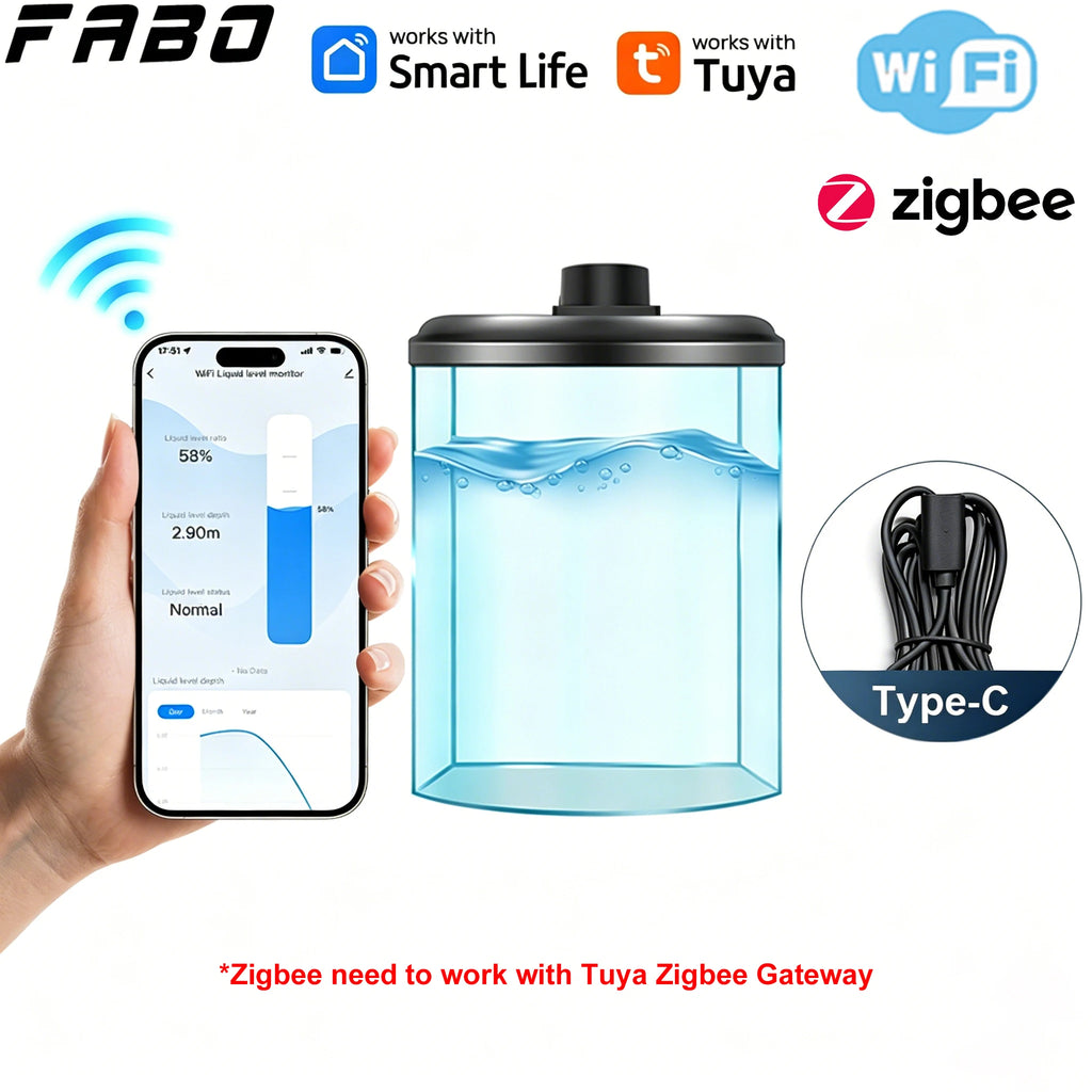 Tuya WiFi or ZIgbee Ultrasonic Water Level Sensor Wireless Gauge Water Tank Level Monitor Waterproof IP65 Water Leak Detector