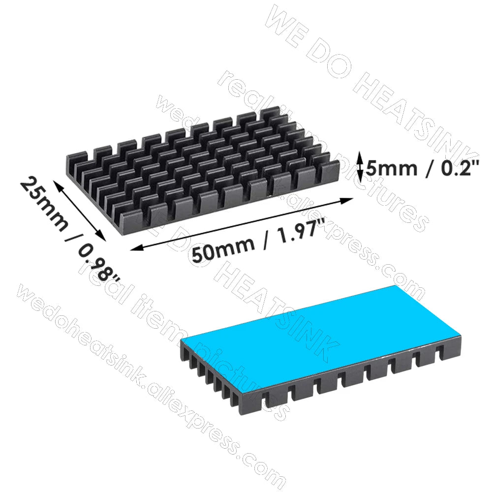 WE DO HEATSINK 50x25x5mm Without or With Thermal Pad Black Slotted Anodized Aluminum Heatsink Cooler Radiator
