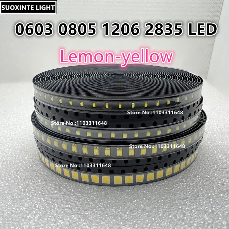 Highlight 0603 0805 1206 2835 SMD LED, Lemon-yellow, 3V Light Emitting Diode Lamp Beads