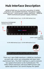 TEUCER LP-10P 12V 4Pin PWM & 5V 3Pin ARGB with SATA 10 Way Sync Fan Hub PC Cooling Fan Addressable RGB Lighting Splitter