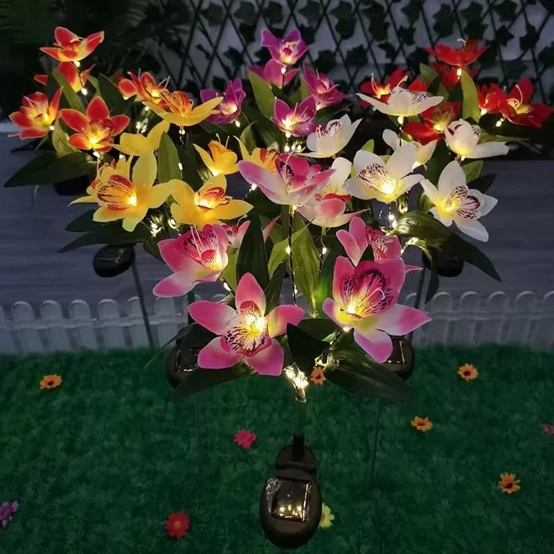 1pc Artificial Flower Lawn Lights, 7-head Solar Orchid Lights for Patio Yard Garden Christmas Decoration LED Solar Ground Lights