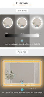 DC12V Touch Dimmer 5A 60W Single-Button Touch Time and Temperature Display LED Sensor Switch, Suitable for Bathroom Mirrors