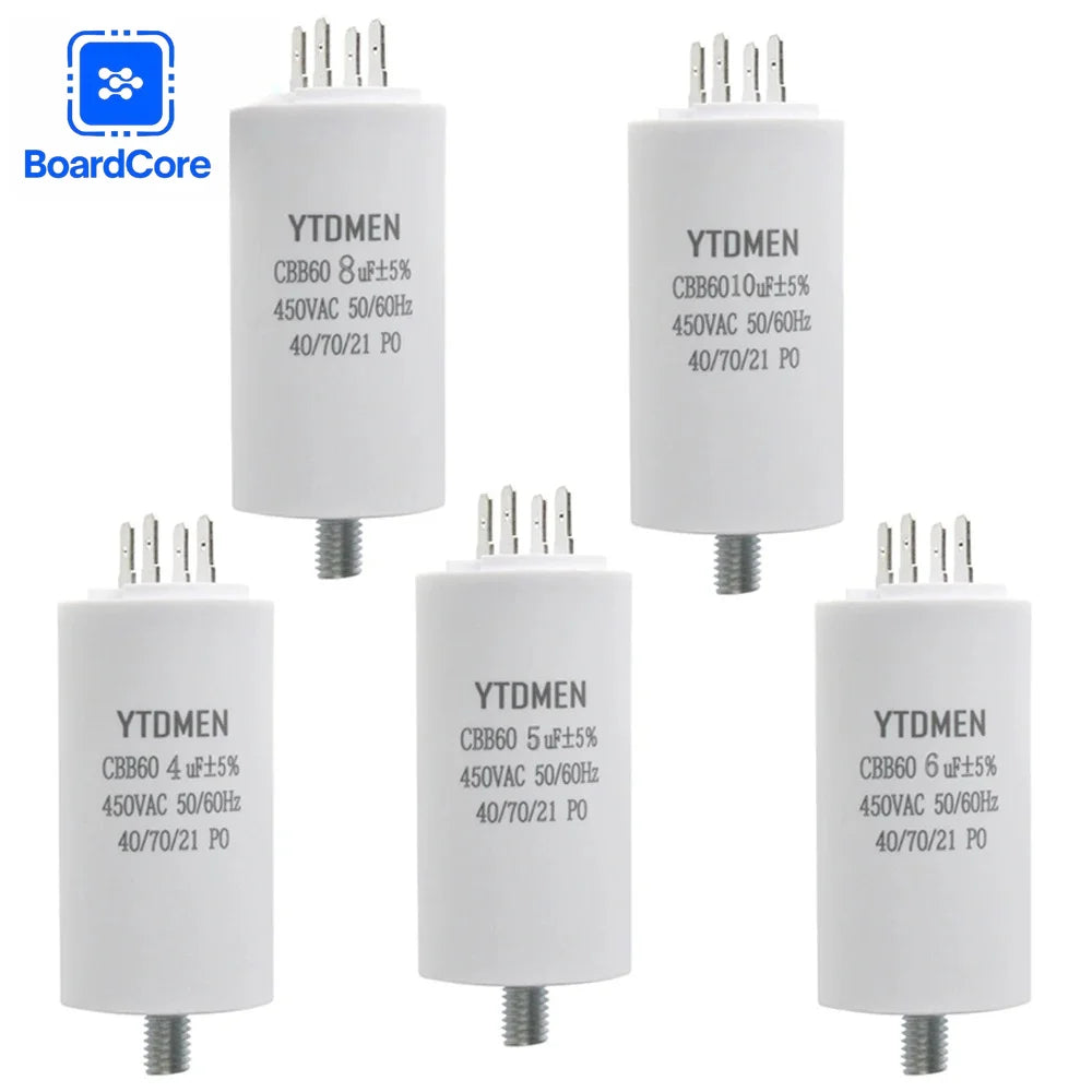 1Pcs CBB60 Starting Capacitor 450V AC 4uF 5uF 6uF 8uF 10uF 12uF Double Insert Screw for Air Compressor Water Pump