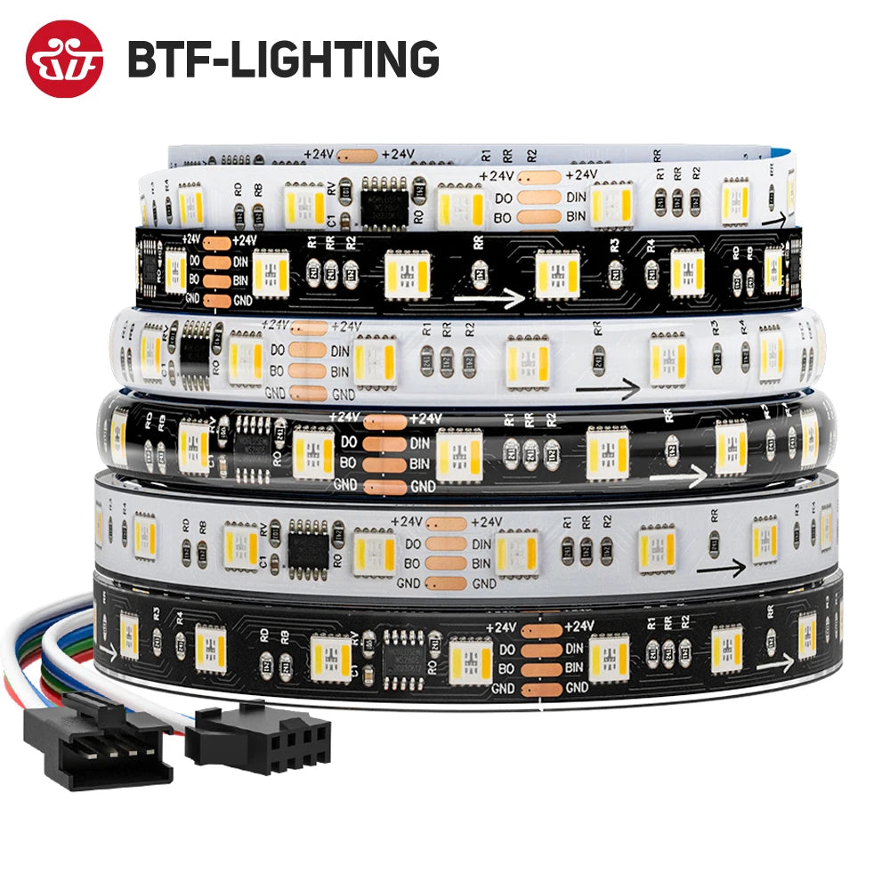 WS2805 Pixels LED Strip Light RGBCCT 5 in 1 Addressable LED Lights Dual Signal RGB WW CW 3000K-6500K DC12V 24V 1 IC to 3/6/7 LED