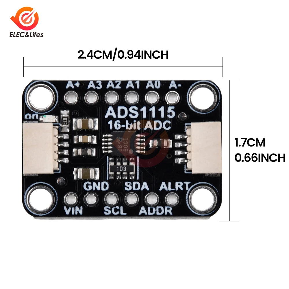 ADS1115 16 Bit I2C Module Precision ADC 4 Channel Development Board Pro Gain Amplifier 2.0V to 5.5V for Arduino Raspberry Pie