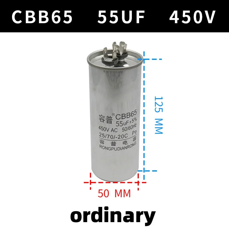 CBB65 450V Motor Capacitor Air Conditioner Compressor Start Capacitor 5uF 6uF 20uF 25uF 30uF 35uF 40uF 45uF 50uF 60uF 70uF