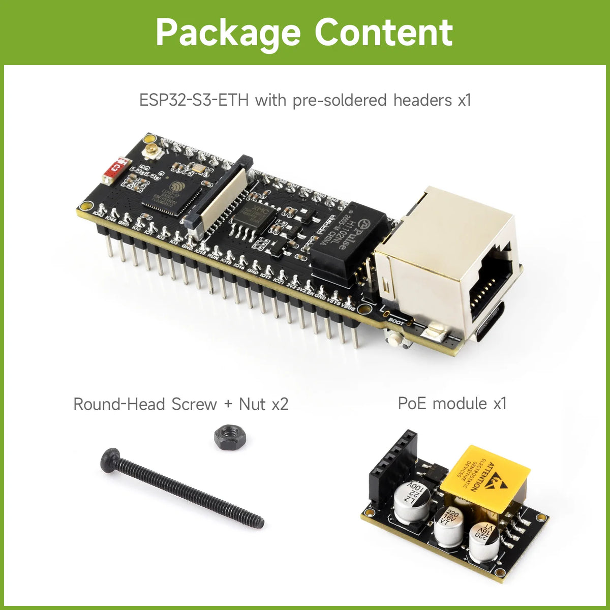 Waveshare ESP32-S3 ETH Development Board, Optional For PoE Module And Camera Module, Onboard TF Card Slot, Camera Interface
