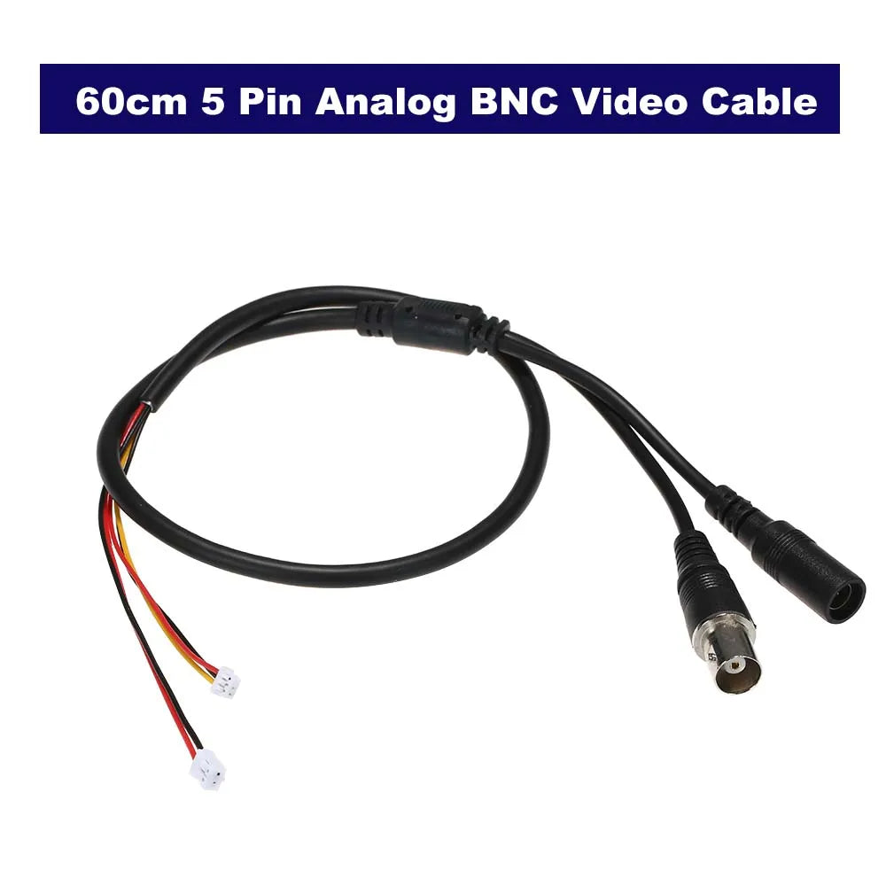 1pcs 60cm 5 Pin Analog BNC Video Cable Power Lead Wire F Video & DC Jack Female Cord for Analog CCTV Camera PCB Board