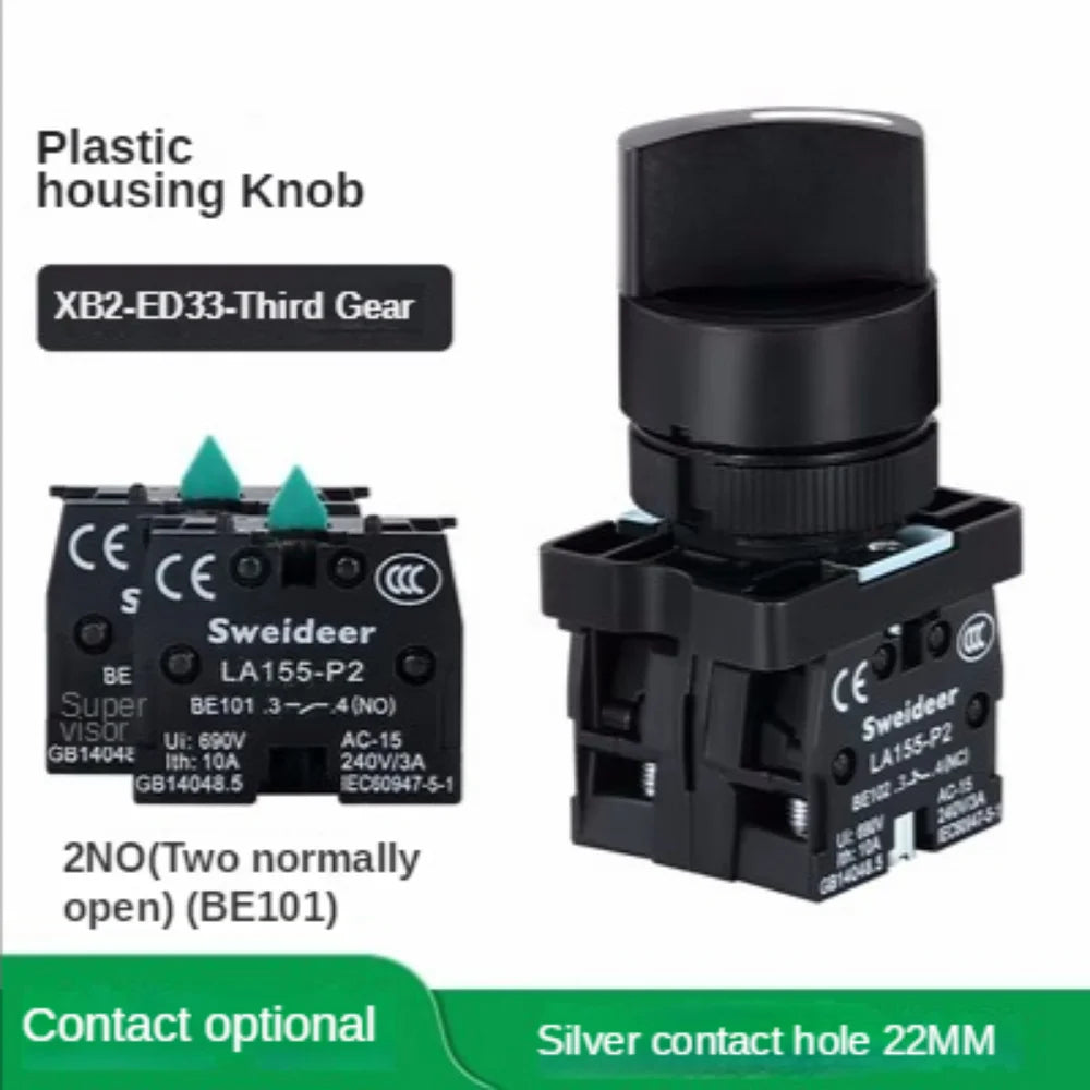 22mm XB2-ED21 XB2-ED33 XB2-ED25 Self-locking/Latching Knob Switch 10A/600V 2 Position 3 Position Select Button Switch