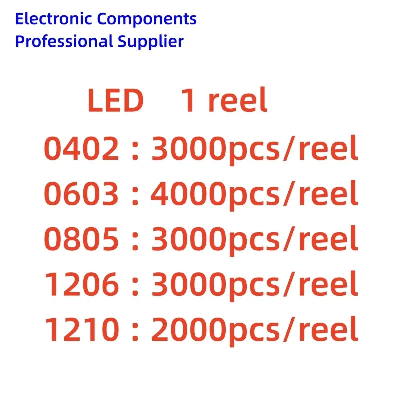 1 Reel/3000Pcs 0402 0603 0805 1206 SMD LED Red Yellow Green White Blue Orange Purple warm white ice blueLight Emitting Diode