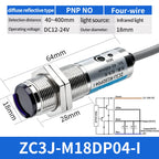 ZHICAN ZC3J M8 M12 M18 Infrared Photoelectric Sensor Diffuse Reflective Adjustable Sensing Distance NPN PNP NO NC