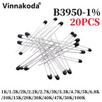 20PCS NTC Thermistor Thermal Resistor MF52A 1K/1.5K/2K/2.2K/2.7K/3K/3.3K/4.7K/5K/6.8K/10K/15K/20K/30K/40K/47K/50K/100K B3950-1%