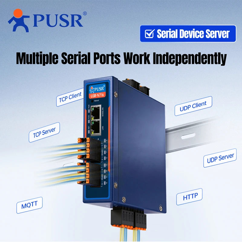 PUSR Industrial RS485 to Ethernet Converter 8/16 Port Isolated Serial 1WAN/LAN 1LAN 1CAN FD Modbus RTU/TCP Edge Gateway USR-N780