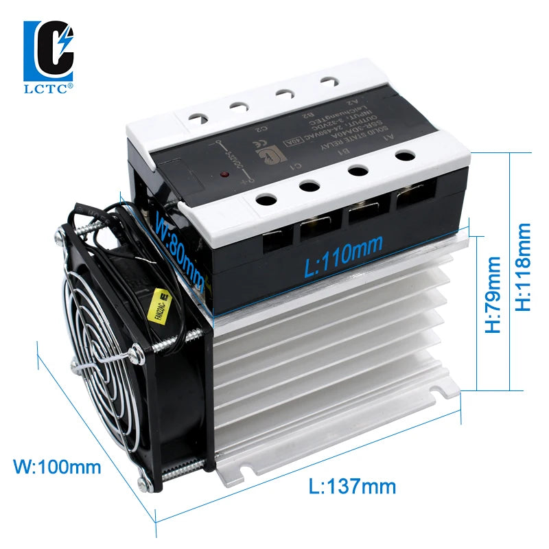 LCTC Three Phase Solid State Relay SSR With Heat Sink 40A 3-Three DC to AC AC To AC 3-32VDC Control For Switch On-Off