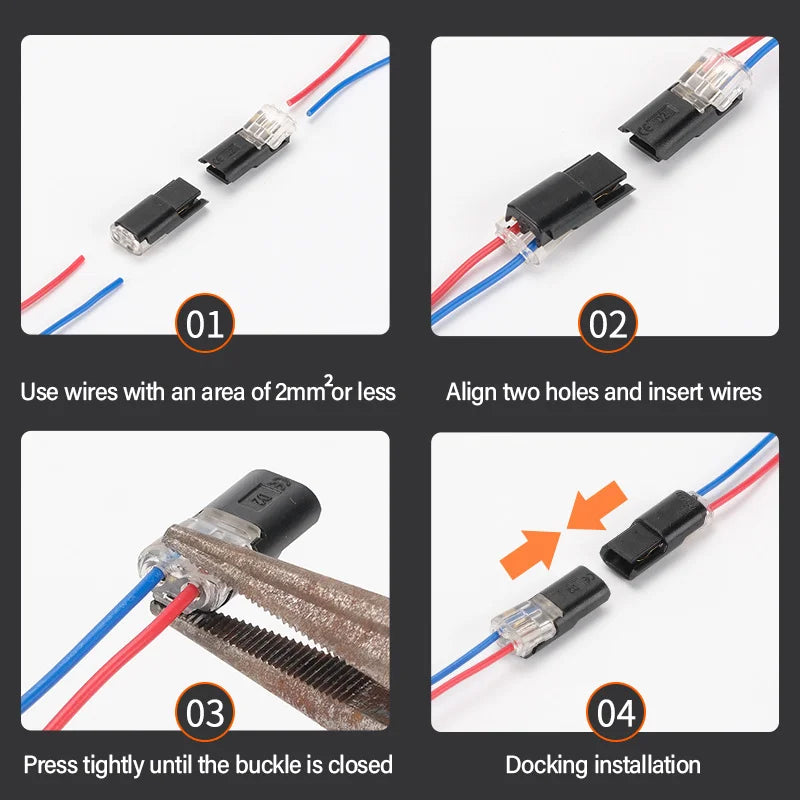 Electrical Wire Terminal No Stripping Quick Cable Connectors Dual Line Interconnection Detachable Safety Electric Wire Connector