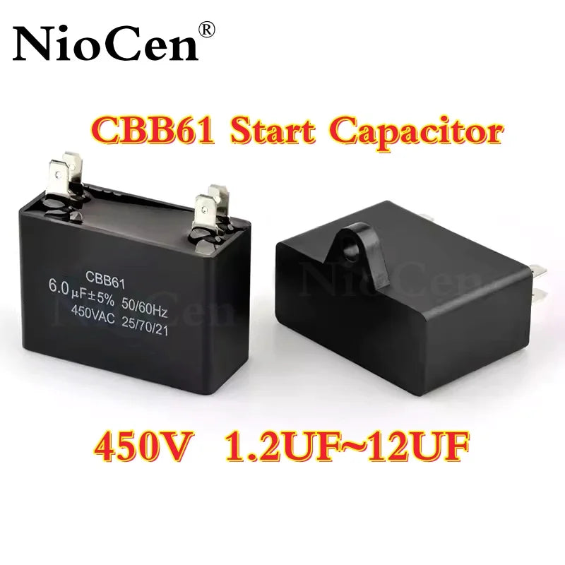 1PCS CBB61 Air Conditioner External Fan Start Capacitor 1.2/1.5/2/2.5/3/3.5/4/4.5/5/6/7/8/10/12UF 450V Air Conditioner Insert ca