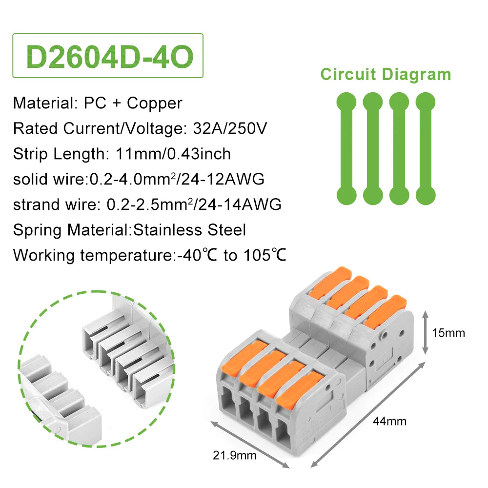 5Pcs Male Female Universal Compact Electrical Wiring Connectors Push-in Conductor Terminal Block Docking Mini Quick Wire Connect