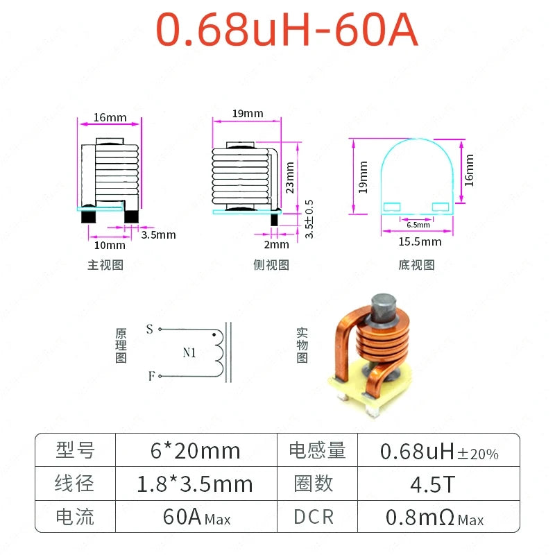 5pcs Flat Copper Wire High Current Magnetic Rod Inductor 30a 80a Rod Line Plug Plc Filter Energy Storage Power Coil
