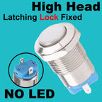 12mm metal push button waterproof nickel plated brass button switch Latching/self-locking/fix high/flat head on-off NO LED