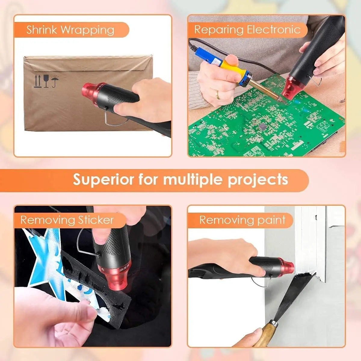 Mini Heat Gun Portable Mini Handheld Hot Air Gun for DIY Shrink Wrapping PVC Drying Paint Embossing, DIY Acrylic Resin Craft