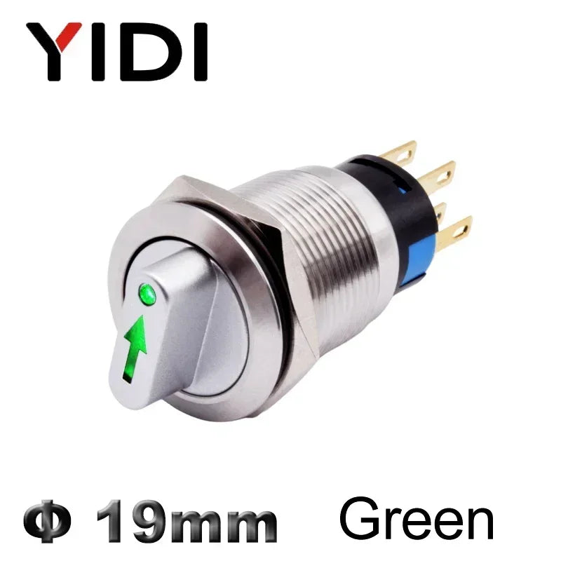 19mm 2 3 Position Metal Selector Rotary Switch Latching Push Button Switch SPDT with 12V LED Illuminated Switch 1NO1NC ON OFF