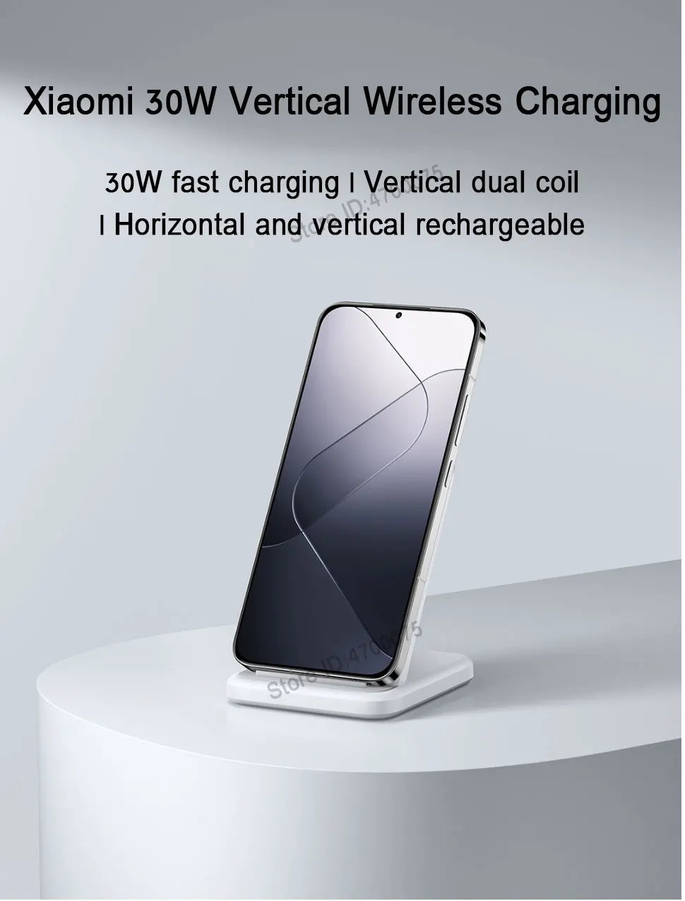 Xiaomi 30W Wireless Charger Vertical Fast Charging for Xiaomi Mi 14/13/12/11 Series for Redmi K70/K60 Series for IPhone Series