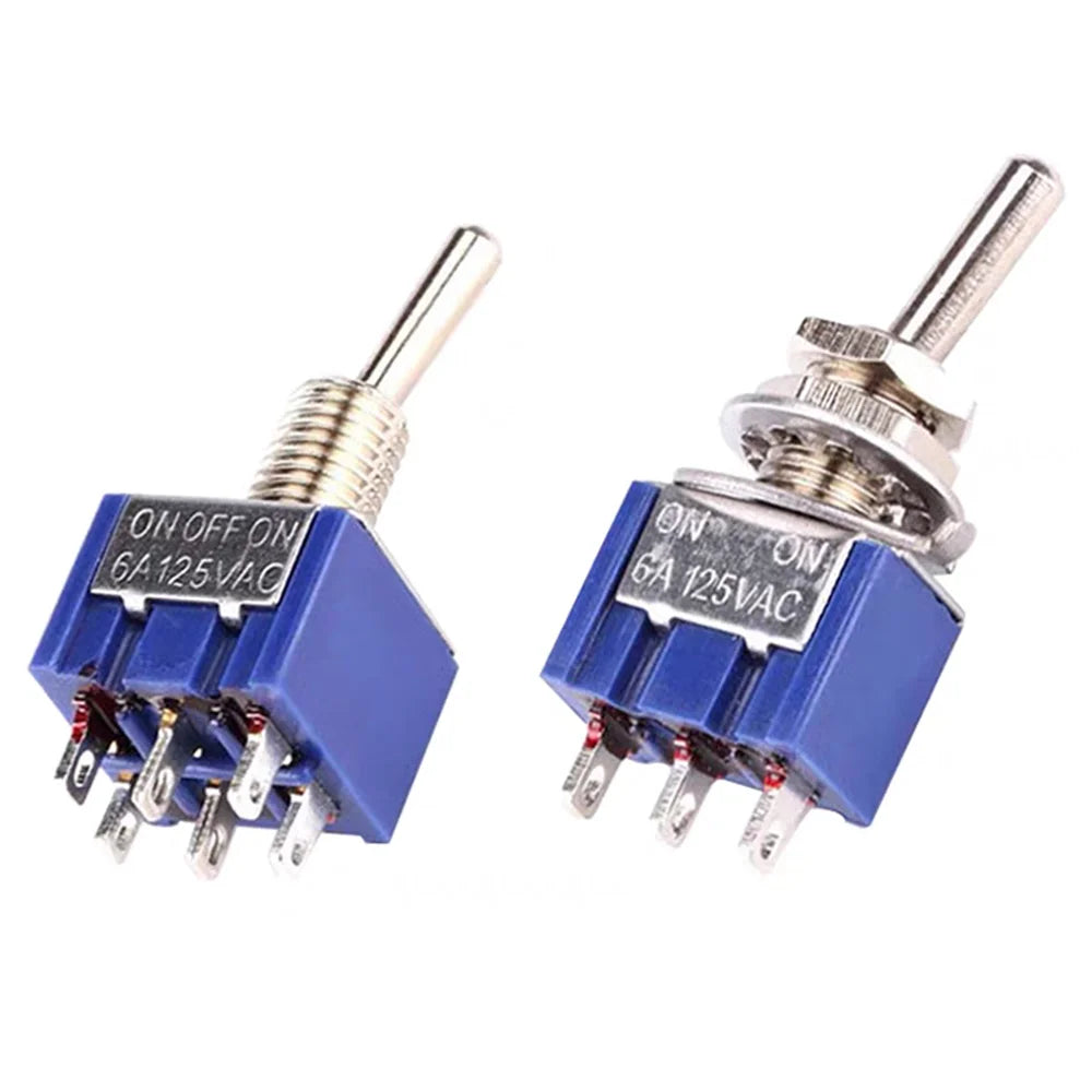 5Pcs Miniature Lever Toggle Switch Single Pole Double Throw ON-OFF-ON /ON-ON 120VAC 6A 1/4 Inch Mounting MTS-102 103 202
