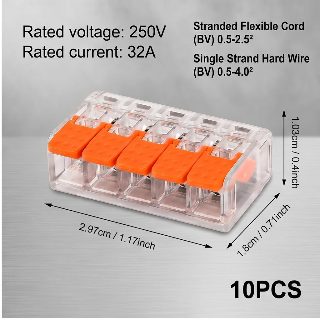 10-150PCS Universal Electrical Quick Wire Connectors 2/3/4/5 Port Plug-in Terminal Block DIY Cable Kit 28-12AWG 250V 32A