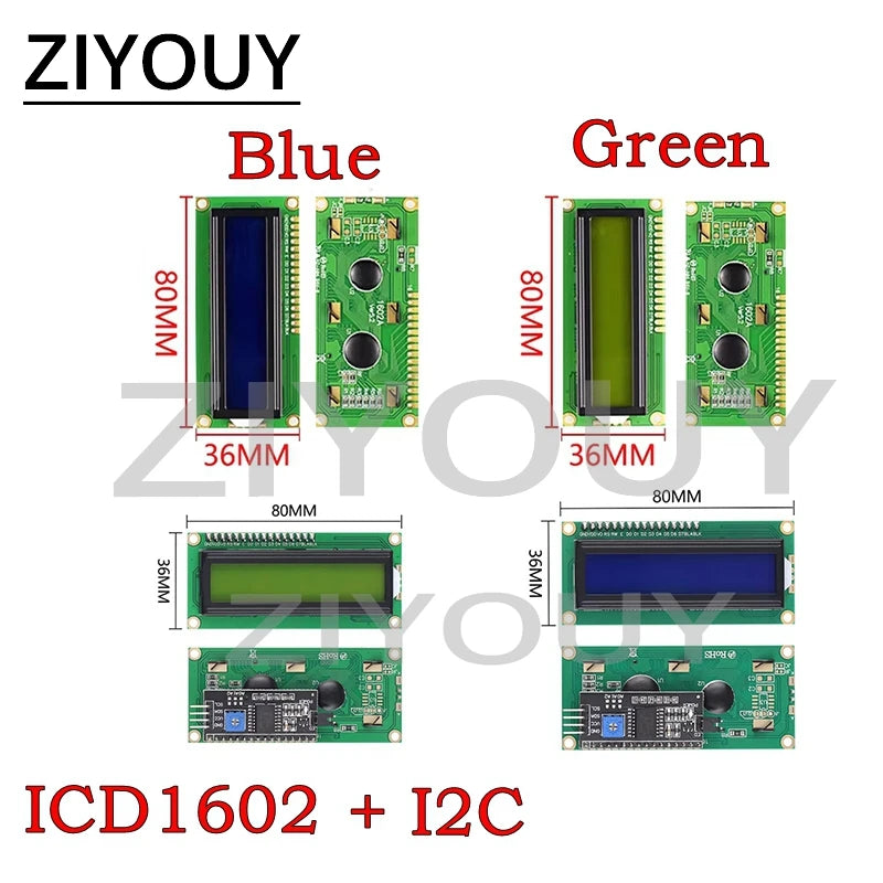LCD1602 + I2C 16x2 1602A PCF8574T Blue/Green screen HD44780 Character LCD /w IIC/I2C Serial Interface Adapter Module For Arduino