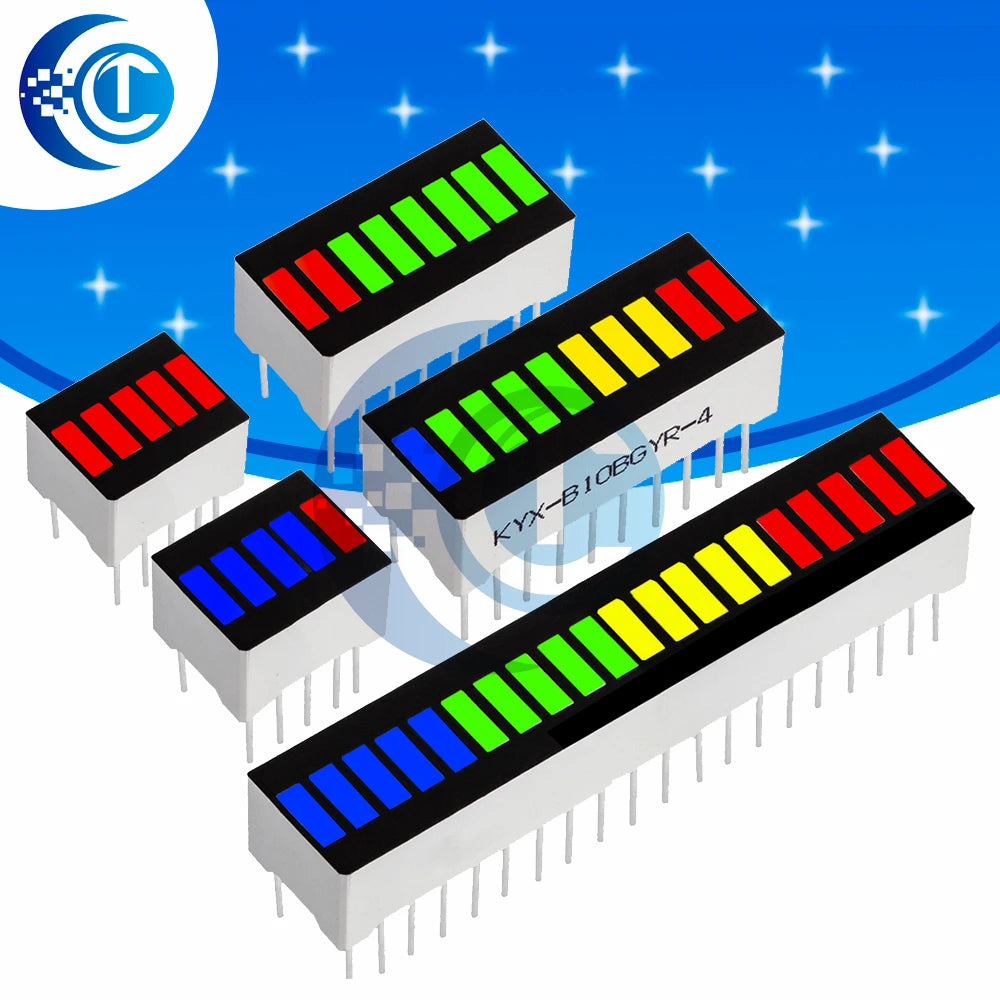 Super Bright 5/8/10/12/20 Segments LED Bar Module - Battery Level Indicator with Red/White/Blue Multicolor Options