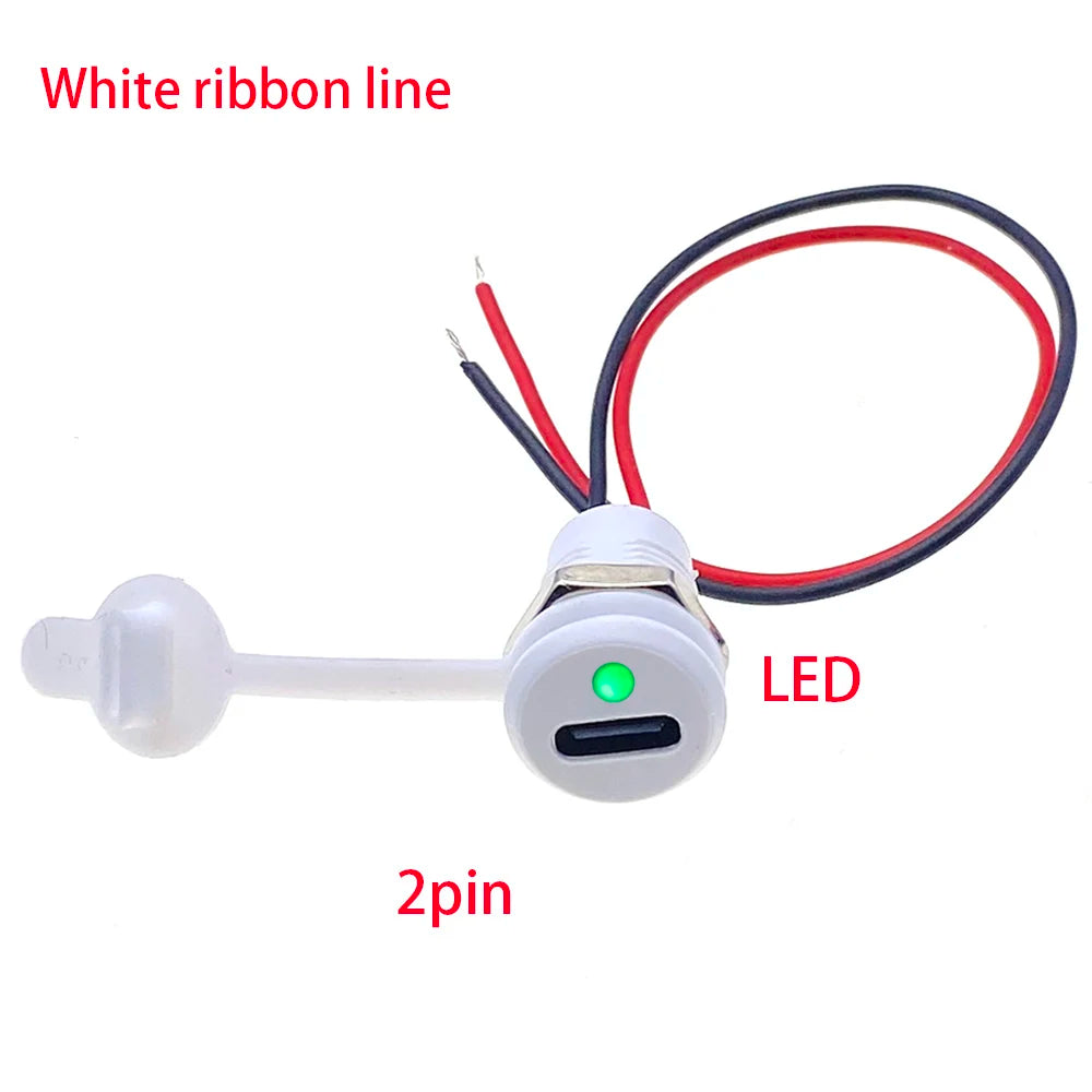 2/5PC USB C High Current Charging Socket with Nut Snap Lock Plate TYPE-C LED Lamp Female Type C Waterproof Female Connector Jack