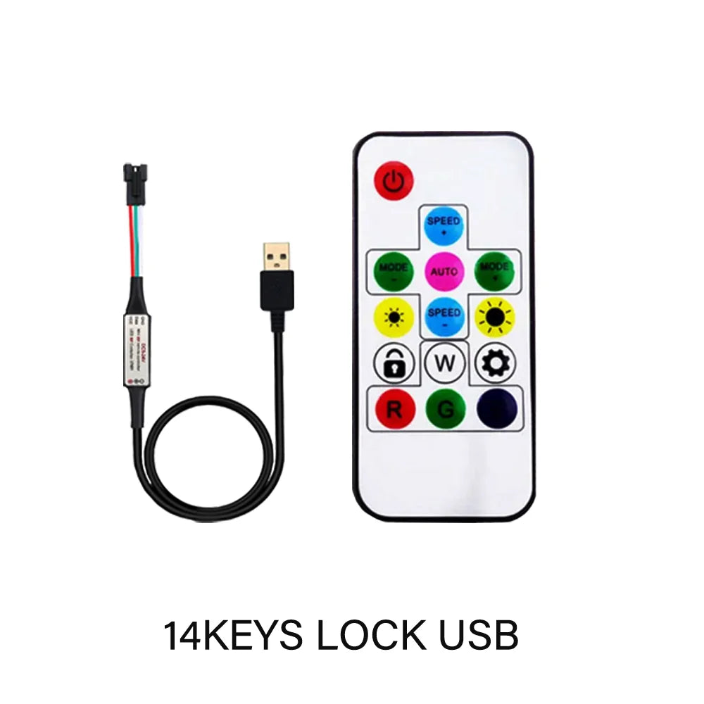 WS2811 WS2812B WS2813 WS2815 LED Pixels Strip Light Controller 3/4PIN USB/DC RF 14/17/21Keys LED Tape Remote Controller DC5-24V