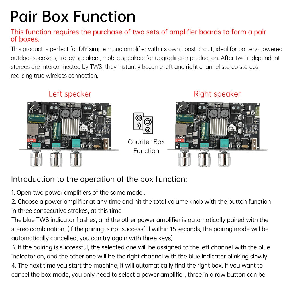 ZK‑1001U Mono 100W Bluetooth Amplifier Board TPA3116D2 DC9‑24V TWS Stereo Pairing Support Wuzhi Audio APP AUX U Disk USB Sound Card Amp Module