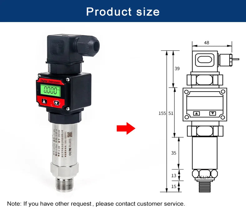 LCD Pressure Transmitter Measurment -1-0-1000bar 4-20mA 5V 10V Output Water Oil Gas Pressure Sensor G1/4 Pressure Transducer