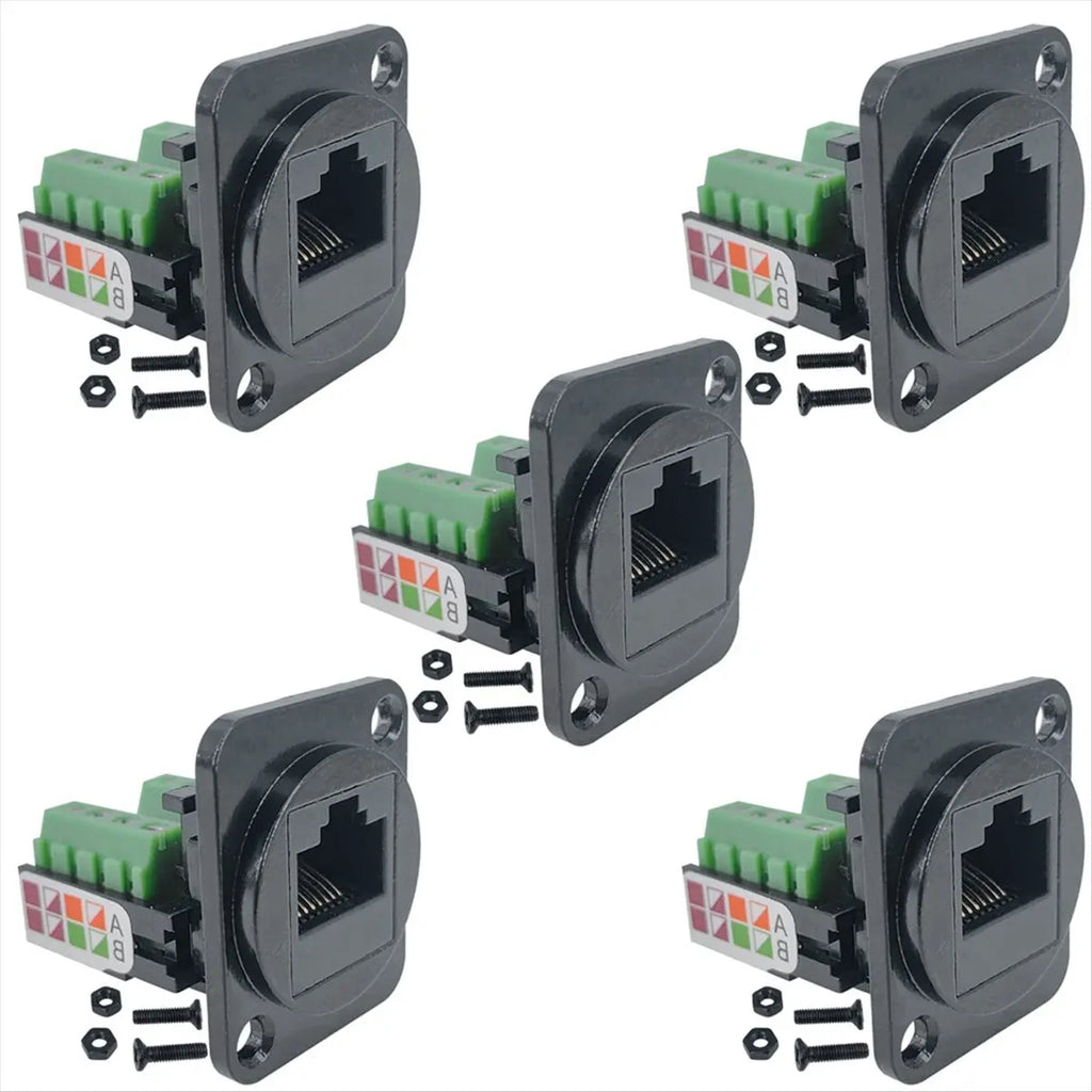 #19X Adapter,5PCS RJ45 Female Panel Mount Screw Terminal Adapter (Black)