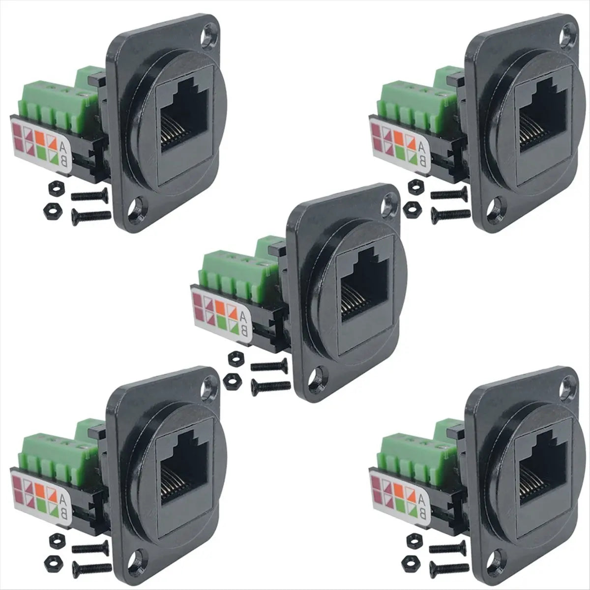 #19X Adapter,5PCS RJ45 Female Panel Mount Screw Terminal Adapter (Black)