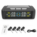 Tire Pressure Monitoring System Auto Security Alarm Systems Solar/USB Powered Tyre Temperature Monitor Car TPMS 4 Sensors