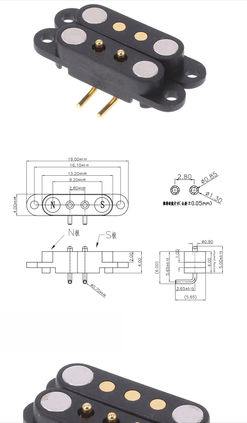 1/5 Set Waterproof DC Magnetic Pogo Pin Connector 2 3 4 5 6 7 8 9 Poles 2.54 MM Pogopin Male Female Contact Strip 90 Degree