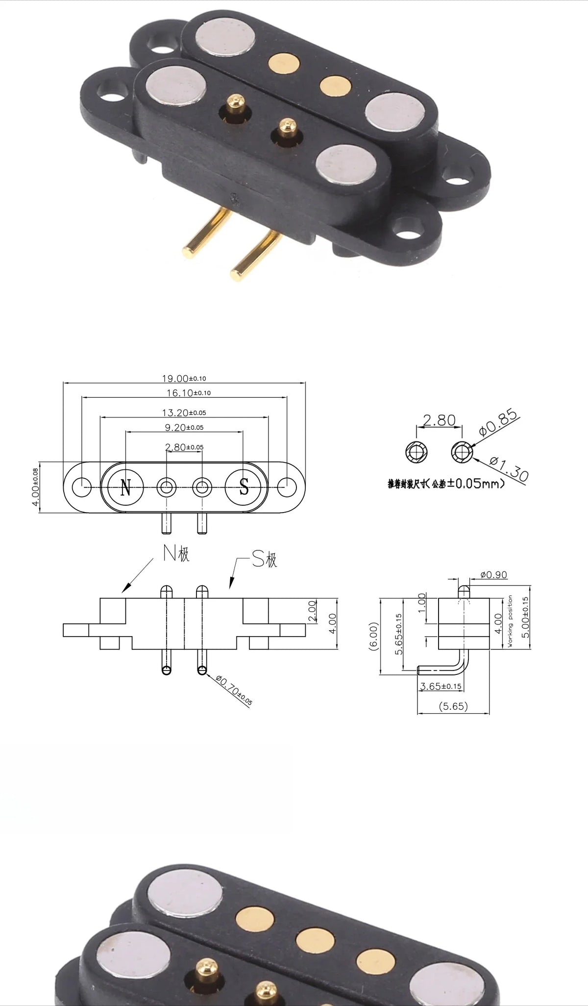 1/5 Set Waterproof DC Magnetic Pogo Pin Connector 2 3 4 5 6 7 8 9 Poles 2.54 MM Pogopin Male Female Contact Strip 90 Degree