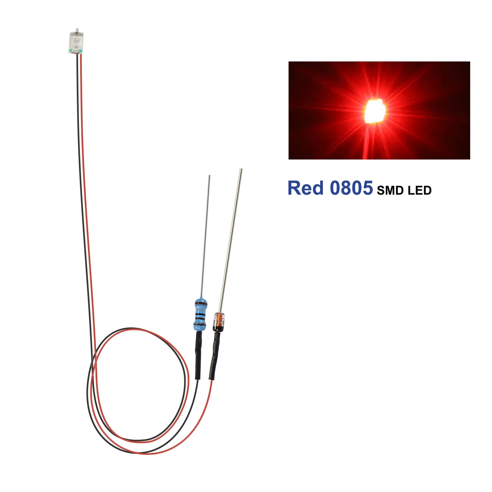 Evemodel 10pcs Pre-wired 0402 0603 0805 SMD LED Lights 50cm Wire with Resistor for 12V AC DC Bright Warm Red Blue Green Yellow