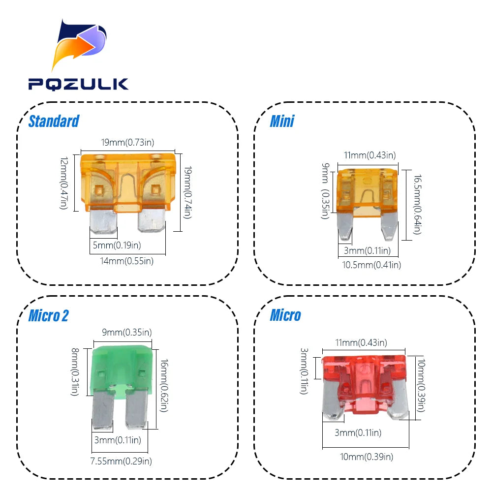 Profile Medium Mini Micro2 Size Blade Type Car Fuse Assortment 5/7.5/10/15/20/25/30/35A Fuse Set Auto Car Truck with Box Clip