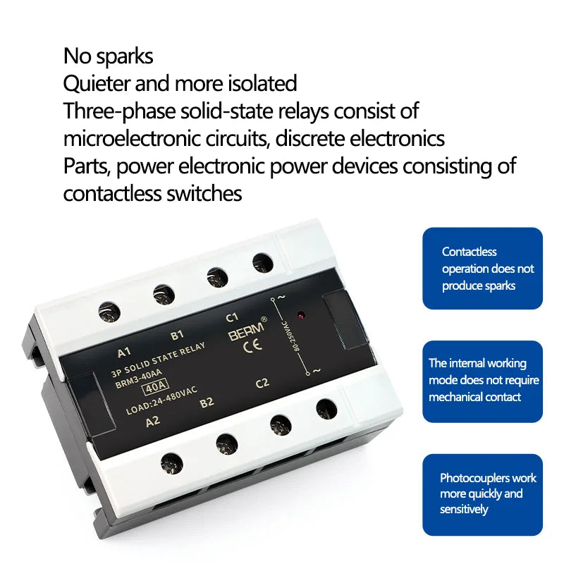 3 Phase 10A 60A 80A 100A 150 200A Three Phase SSR 80-250VAC Control 24-480V Solid State Relay  AC-AC