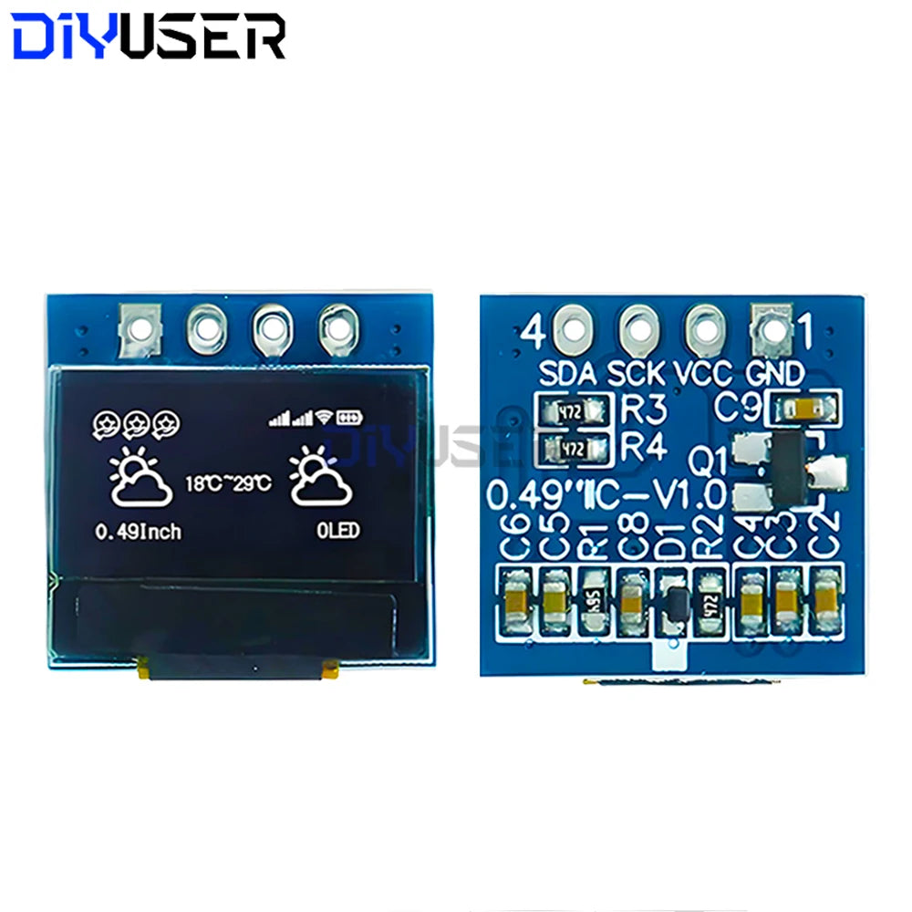 DIYUSER 0.49 Inch OLED Display LCD Module White 0.49" Screen 64x32 I2C IIC Interface SSD1306 Driver for AVR STM32